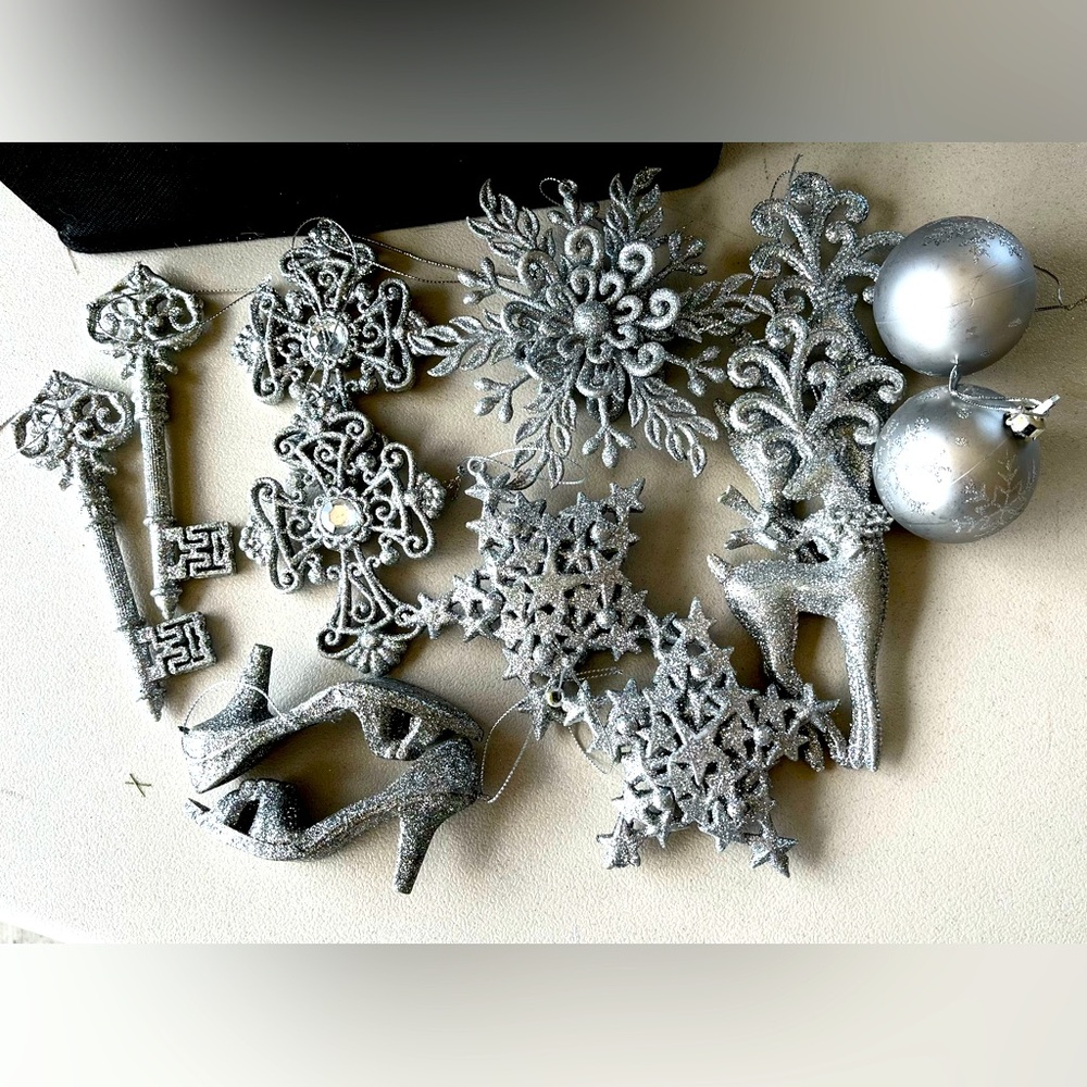 Glittery Silver Ornaments